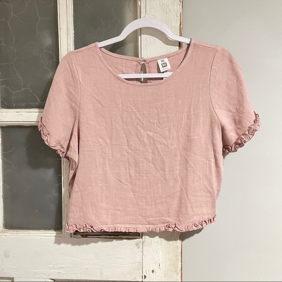 Pacsun Me To We Mauve Linen Blend Ruffle Top - Picture 3 of 7